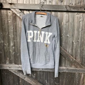 PINK Gray Half ZIP Pullover Women’s Large